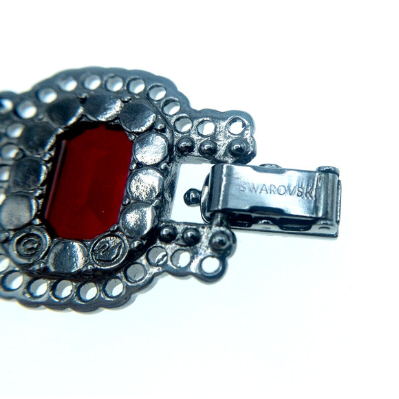Swarovski Ruby Red Crystal Art Deco Gunmetal Statement Bracelet 7.5" Boxed - Picture 7 of 10
